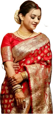 ANUDHYA FASHION Self Design, Woven Banarasi Pure Silk Saree(Red)