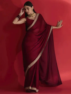HIJA TRENDZ Embroidered Bollywood Chiffon Saree(Maroon)
