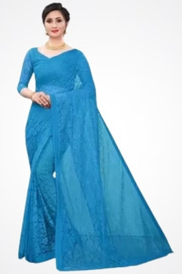 Suali Self Design Bollywood Net Saree(Light Blue)