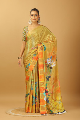 A V M PRINTS Self Design Bollywood Crepe Saree(Yellow)