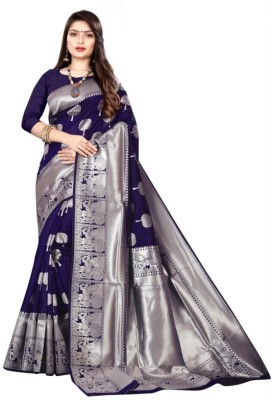 SURPANTH Woven Banarasi Pure Silk Saree(Dark Blue)