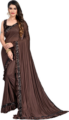 A To Z Cart Embellished Bollywood Lycra Blend Saree(Brown)