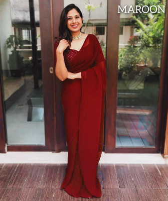 RK Creation Embroidered Kota Doria Georgette Saree(Maroon)