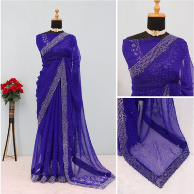 VarniRaaj Fashion Embellished Bollywood Organza Saree(Light Blue)