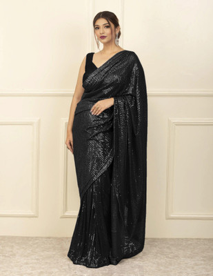 HEMLATA ENTERPRISE Embellished Bollywood Georgette Saree(Black)
