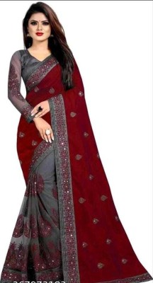 ORANGE FABRICS ROOM Embroidered Bollywood Net Saree(Maroon)