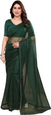 Moda Rapido Self Design Bollywood Net Saree(Dark Green)