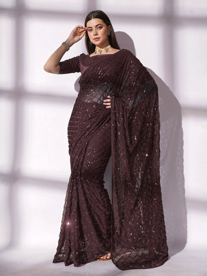 Divastri Embellished Bollywood Georgette Saree(Brown)
