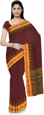 handloom paridhaan Striped Sambalpuri Pure Cotton Saree(Maroon)