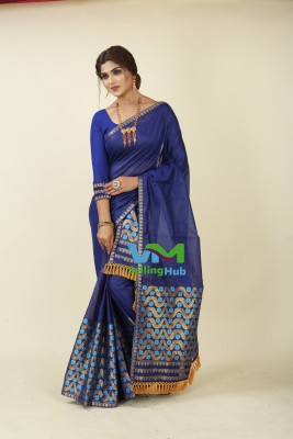 VM Selling Hub Self Design Mekhela Chador Cotton Blend Saree(Blue)