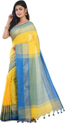 GaurabHandloom Self Design Handloom Pure Cotton Saree(Yellow)