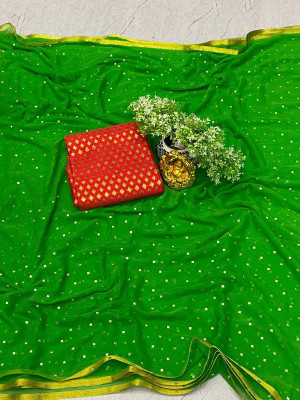 HouseOfCommon Embellished Bollywood Polyester Saree(Light Green)