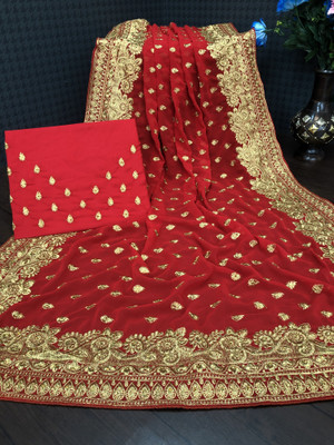 Piton Enterprise Embroidered Bollywood Georgette Saree(Red)