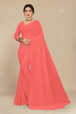STAVA CREATION Solid/Plain Daily Wear Georgette Saree(Orange)