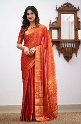 Juhi Collection Self Design Banarasi Art Silk Saree(Orange)