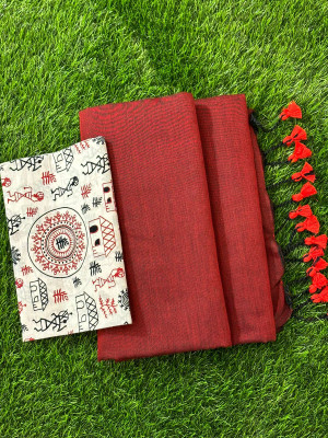 TARAMAACREATION Printed Kalamkari Handloom Pure Cotton Saree(Maroon)