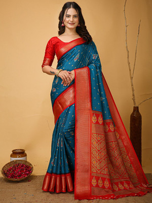 Anouk Rustic Printed Chinnalapattu Silk Blend Saree(Blue)