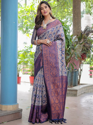 ANOUK Woven Chanderi Silk Blend Saree(Grey)