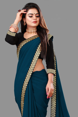 Aai shree khodiyar Embellished Daily Wear Georgette Saree(Light Blue)