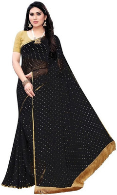 V And V Shop Self Design Bandhani Chiffon Saree(Black)