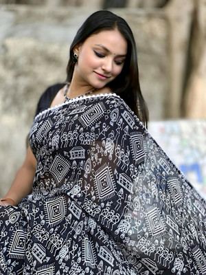 MAHADEV NX Printed Kalamkari Georgette Saree(Multicolor)