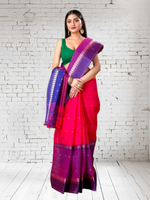 GAURAB FASHION Self Design Tant Pure Cotton Saree(Pink)