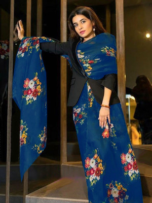 ramiv vastra Digital Print Bollywood Organza Saree(Blue)