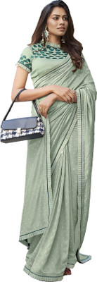 ROOP SUNDARI SAREES Printed Bollywood Cotton Linen, Cotton Silk Saree(Light Green)