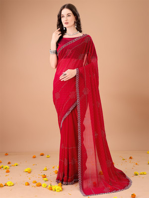Divastri Self Design Bollywood Georgette Saree(Red)