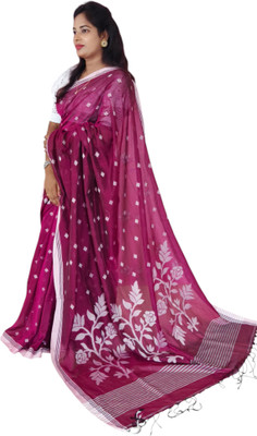 swarnajita Woven Handloom Pure Cotton Saree(Red)