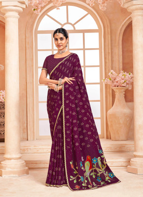 Laxmipati sarees Embroidered Bollywood Chiffon Saree(Purple)