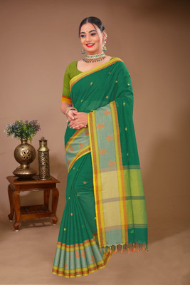 DORI DHAGA Solid/Plain Daily Wear Pure Cotton Saree(Green)