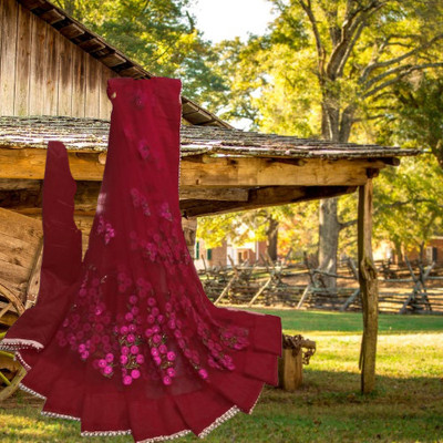 Elegance Avenue Floral Print Bollywood Net Saree(Maroon)