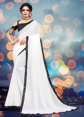 NESHVI ENTERPRISE Solid/Plain Bollywood Georgette Saree(Cream)