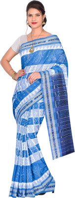 handloom paridhaan Printed Ikkat Pure Cotton Saree(Blue)