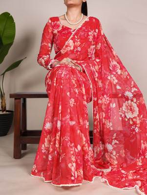 Aika Printed Bollywood Georgette Saree(Red)