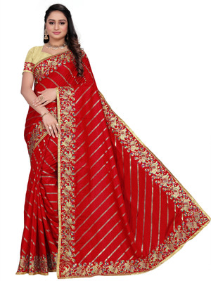 DRIZOMIZ Embroidered Bollywood Silk Blend Saree(Red)