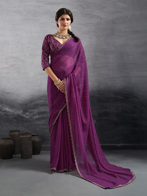 LeeliPeeri Designer Self Design Leheria Georgette Saree(Magenta)