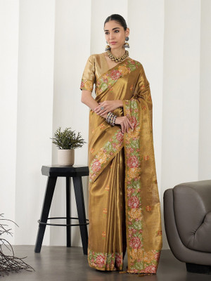 Vichitra Woven, Self Design Banarasi Tissue, Silk Blend Saree(Gold)