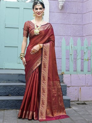 sagarika Solid/Plain Kanjivaram Art Silk Saree(Maroon)