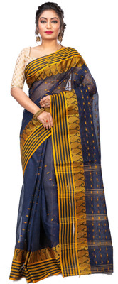 GitAsit Self Design, Woven Tant Pure Cotton Saree(Blue)