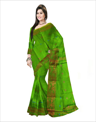 Pradip Fabrics Self Design Handloom Cotton Blend Saree(Green)
