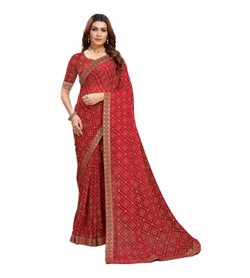 maayro Embroidered Bandhani Georgette Saree(Multicolor)