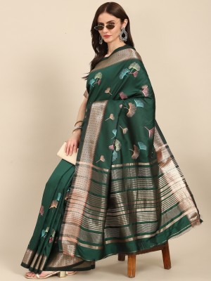 Tasrika Embroidered, Self Design, Woven Banarasi Cotton Silk, Jacquard Saree(Dark Green)