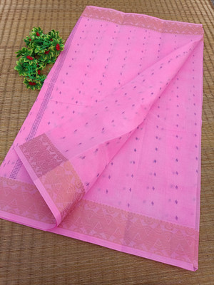 Happy Creation Printed Tant Handloom Cotton Blend Saree(Green)