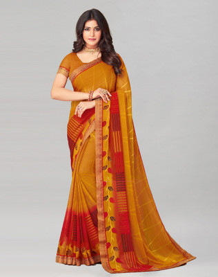 Satrani Geometric Print, Printed, Embellished Bollywood Chiffon, Georgette Saree(Yellow)