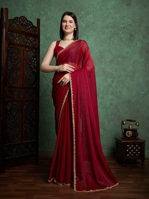 FluteFashion Self Design Bollywood Chiffon Saree(Maroon)