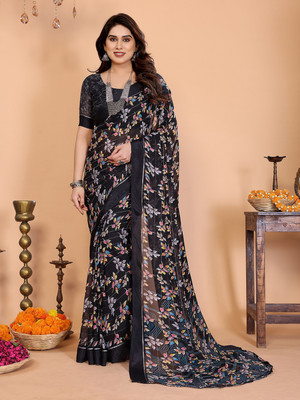 Moda Rapido Embellished, Floral Print Bollywood Georgette, Satin Saree(Black)