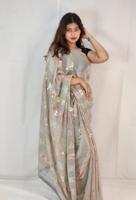 Clemira Embellished Bollywood Georgette Saree(Grey)