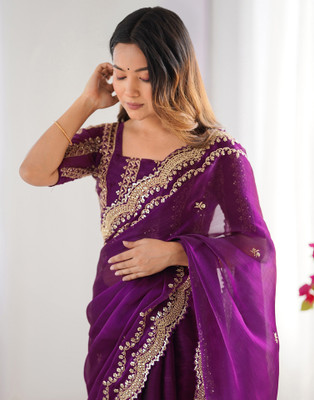 Satrani Embellished, Embroidered Bollywood Jimmy choo, Chiffon Saree(Magenta)